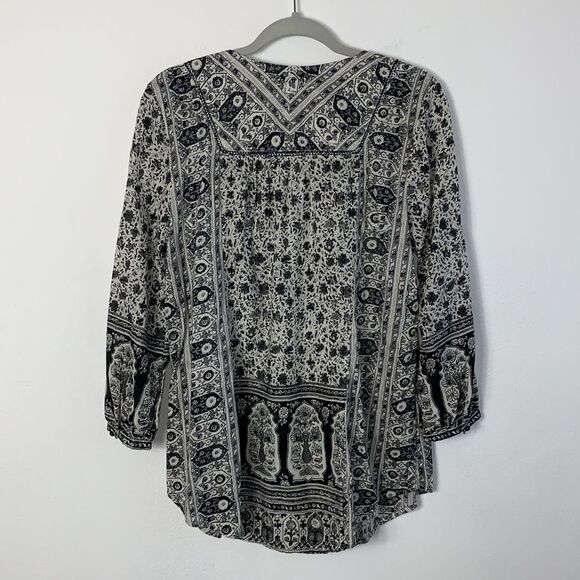 Lucky Brand Lelah Boho Floral Split Neck Tassel Tunic Blouse Sz M - Picture 7 of 11